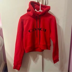 COACH Red Cropped Hoodie Sweatshirt